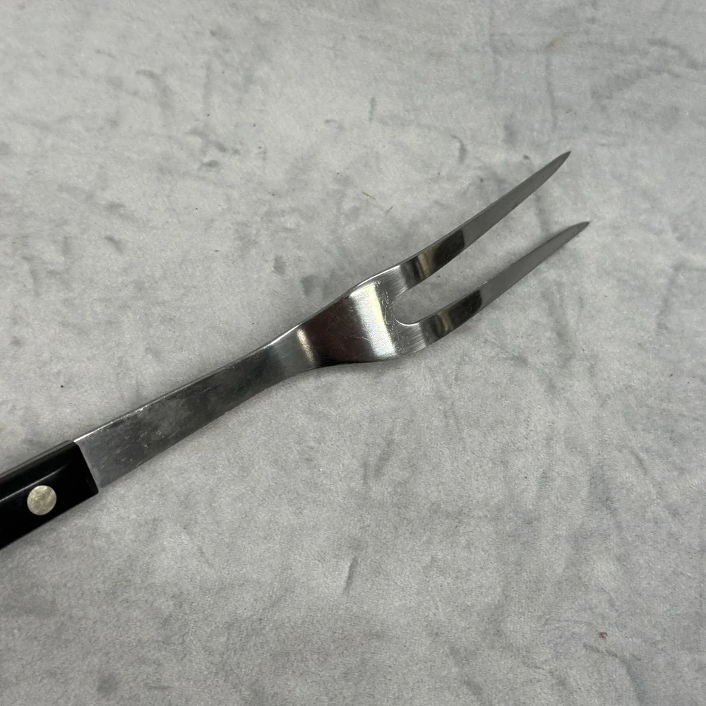 Vintage EKCO Carving Fork Stainless Steel Black Handle USA Roast Kitchen Utensil